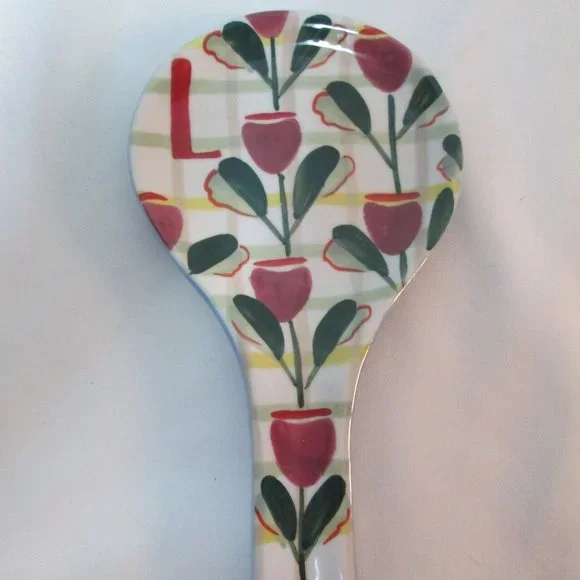 Anthropologie Tivoli Monogram Initial Letter L Spoon Rest floral stoneware dish - Picture 2 of 7